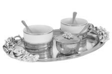Чайный набор на 2 персоны: поднос, 2 чашки, 2 ложки, сахарница с ложкой