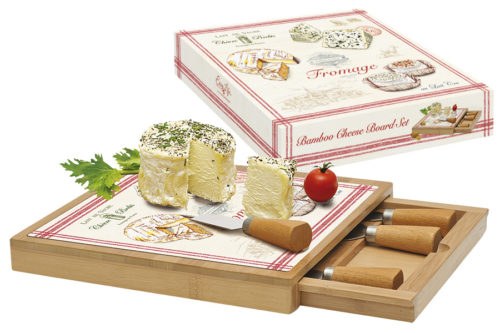 Набор д/сыра: доска, выдвижной ящик с 4-мя ножами, бамбук/стекло FROMAGE в подарочной упаковке Easy Life