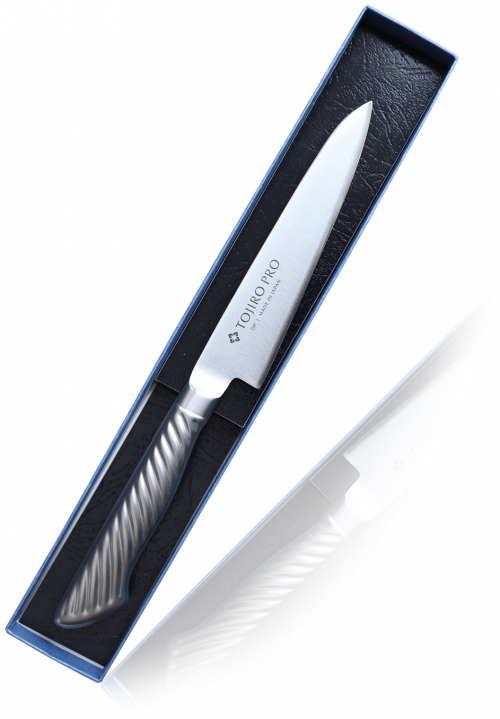 Нож Кухонный Универсальный TOJIRO PRO (F-843), длина лезвия 120 мм, сталь VG10, 3 слоя, рукоять сталь, заточка #8000