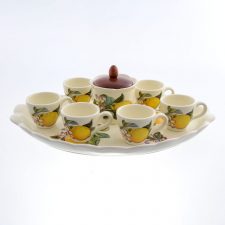 Кофейный сервиз NUOVA CER Лимон 8 предметов (6 кружек + сахарница с крышкой на подставке)