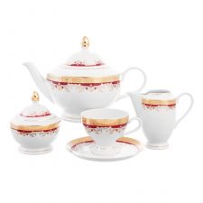 Чайный сервиз на 6 персон Thun Кристина красная лилия 17 предметов