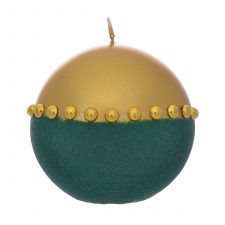 Свеча новогодняя круглая Adpal Goldie диаметр 10 см металлик золотой/велюр зеленый