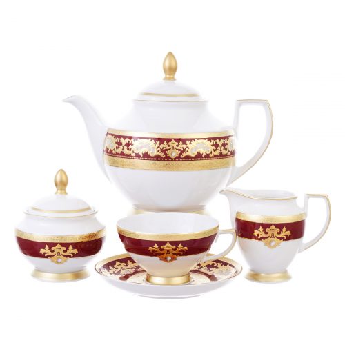 Чайный сервиз Falkenporzellan Alena 3D Bordeaux Gold Constanza 6 персон 17 предметов