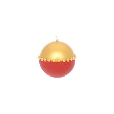 Свеча новогодняя круглая Adpal Goldie диаметр 10 см металлик золотой/велюр красный