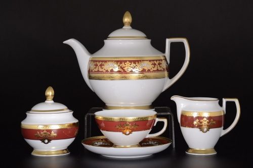 Чайный сервиз Falkenporzellan Alena 3D Bordeaux Gold Constanza 6 персон 17 предметов