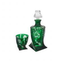 Набор для виски Bohemia Quadro Зеленый Цветной хрусталь 7 предметов (Графин 1,2л Стаканы 300мл)