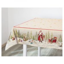 Скатерть прямоугольная Mix&Match Home Дед Мороз в волшебном лесу 140х240 см, гобелен, бежевый