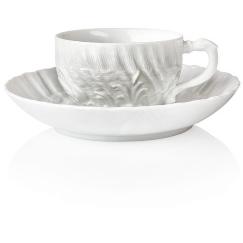 Чашка чайно-кофейная Meissen с блюдцем 140мл Лебединый сервиз, белый рельеф