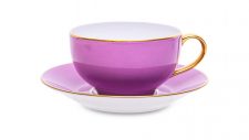 Чашка чайная с блюдцем Legle Под солнцем 280 мл, фарфор, лиловая, золотой кант