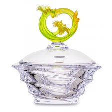 Конфетница с крышкой Cristal de Paris Миллениум 18 см, h15 см, крышка с зеленым цветком