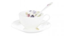 Чашка чайная с блюдцем и ложкой Narumi Сад Люси 3 предмета, фарфор костяной