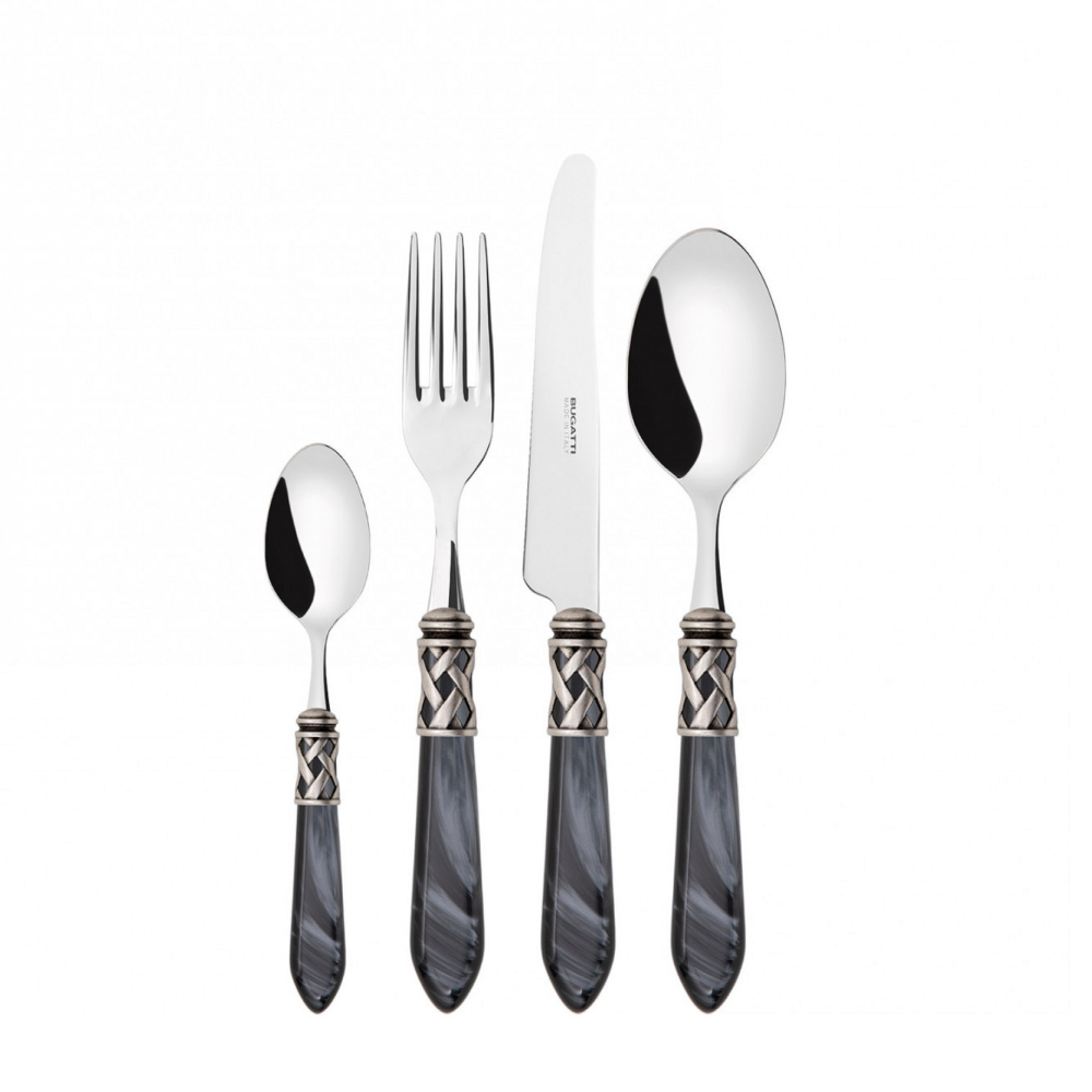 Набор из 24 столовых приборов ALADDIN (хром-черный-состаренное серебро) в упаковке Compact, Bugatti, Италия Набор из 24 столовых приборов ALADDIN (хром-черный-состаренное серебро) в упаковке Compact, Bugatti, Италия