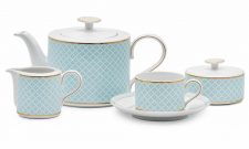 Сервиз чайный на 6 персон Aero Blue Gold, 17 предметов, фарфор, серия Corvara, FALKENPORZELLAN, Германия