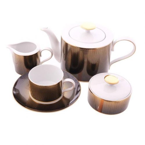 Чайный сервиз Falkenporzellan Deluxe Shape - Rio Black Gold 6 персон 17 предметов