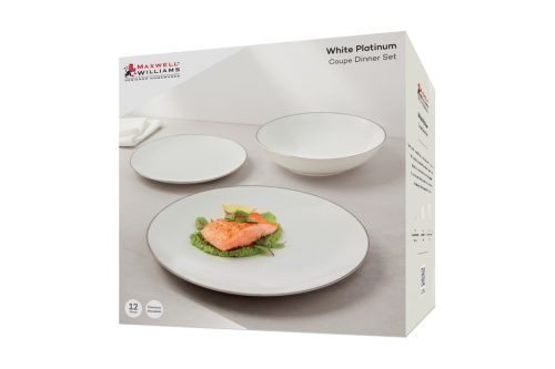 Сервиз обеденный на  4 персоны, 12 предметов, фарфор с серебристым кантом, White Platinum, Maxwell Williams