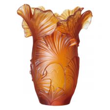 Ваза настольная Decor de table Гинкго 30 см, хрустальное тесто, янтарная, п/к