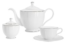 Сервиз чайный на 6 персон, 14 пр, фарфор, с серебристым кантом, Lotus silver (Серебрянный лотос), Anna Lafarg Emily