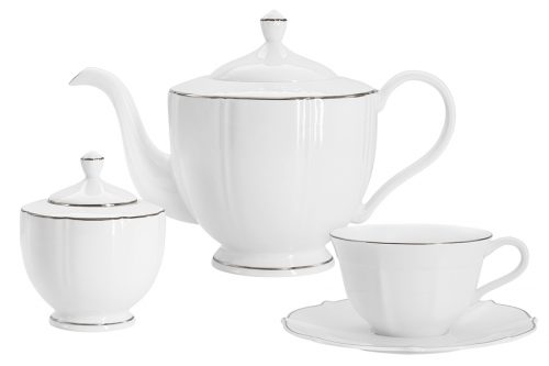 Сервиз чайный на 6 персон, 14 пр, фарфор, с серебристым кантом, Lotus silver (Серебрянный лотос), Anna Lafarg Emily