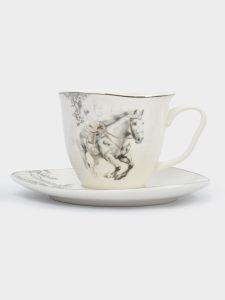 Чайная пара 250 мл, фарфор, Грациозные лошади, White horse, Anna Lafarg