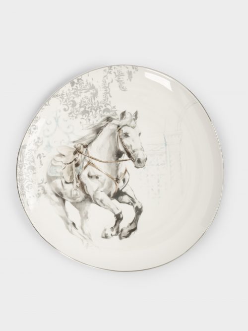 Тарелка обеденная 28 см, фарфор, Грациозные лошади, White horse, Anna Lafarg