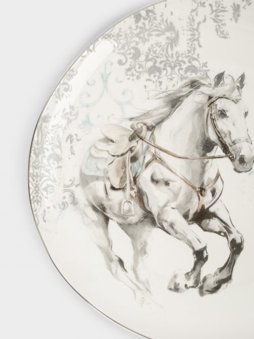 Тарелка обеденная 28 см, фарфор, Грациозные лошади, White horse, Anna Lafarg