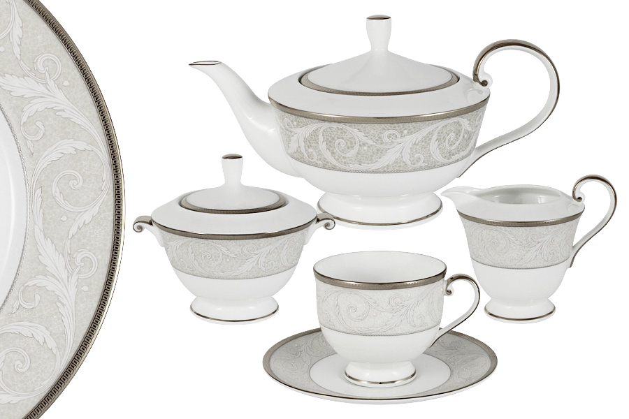 Набор чайных пар на 6 персон (высокая чашка) Narumi Платиновый ноктюрн 220 мл, фарфор костяной Набор чайных пар на 6 персон (высокая чашка) Narumi Платиновый ноктюрн 220 мл, фарфор костяной