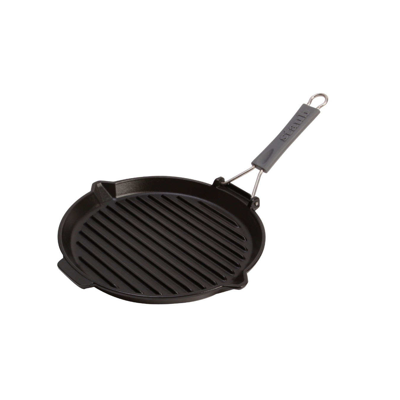 Сковорода для гриля круглая, черная с силиконовой ручкой 27 см, Staub, Франция Сковорода для гриля круглая, черная с силиконовой ручкой 27 см, Staub, Франция