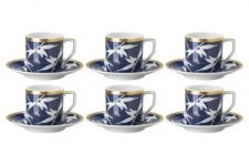 Набор чашек с блюдцами для эспрессо 70 мл на 6 персон Rosenthal Турандот 230 м, фарфор, синий, золотой кант, Германия