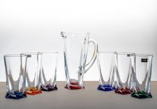 Набор графин и стаканы для воды на 6 персон, Квадро Колорс, Crystalite Bohemia, Чехия