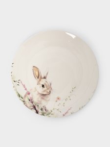 Тарелка обеденная 27 см, фарфор, белая, Кролик в цветах, Bunny, Anna Lafarg