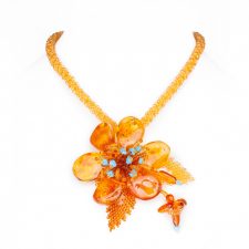 Янтарное колье длина 45-50 см, янтарь, бирюза, бисер