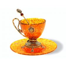 Чайная пара с ложкой 120 мл, янтарь, подарочная упаковка