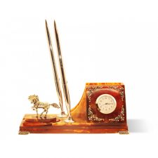 Настольный письменный набор из янтаря 8х20х8 см, подарочный футляр