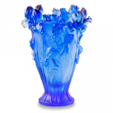 Ваза настольная Decor de Table Pate de Verre Cristal Ирисы 32 см, хрустальное тесто, кобальтово-синяя, п/к