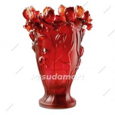 Ваза настольная Decor de Table Pate de Verre Cristal Ирисы 32 см, хрустальное тесто, янтарно-красная, п/к