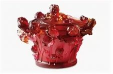 Конфетница Decor de Table Pate de Verre Cristal Ирисы 17 см, хрустальное тесто, янтарно-красная, п/к