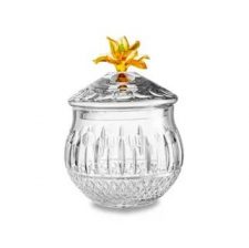 Конфетница с крышкой Decor de Table Париж Камелия 17,5х23,5 см, хрусталь, цветок янтарно-зеленый