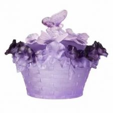Конфетница с крышкой Decor de Table Pate de Verre Cristal Бабочки 17 см, хрустальное тесто, фиолетовая, п/к