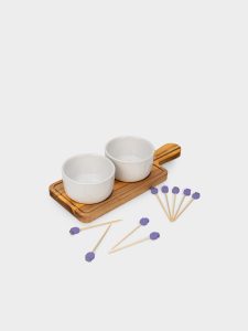 Набор для закусок на подставке, со шпажками, керамика/дерево Сливы, Plum Orchard, Anna Lafarg